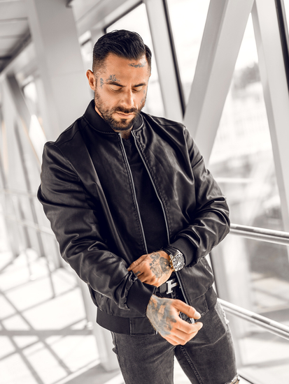 Crna kožna bomber jakna muška Bolf 1147A