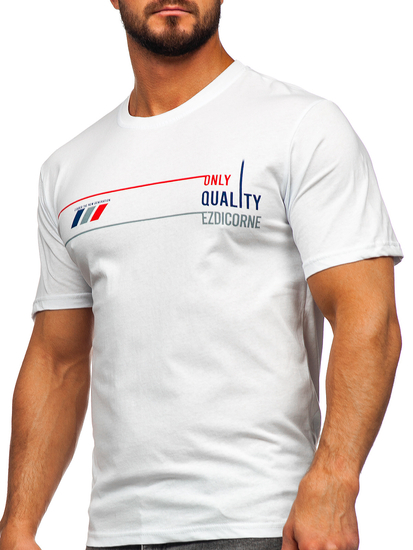 Bijela pamučna majica muška s printom Bolf 14772