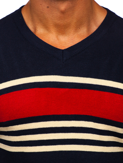 Tamnoplavi muški pulover s v-izrezom Bolf S8536