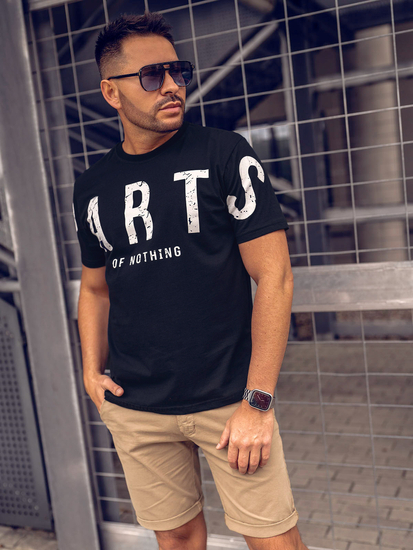 Crna muška majica s printom Bolf 1180