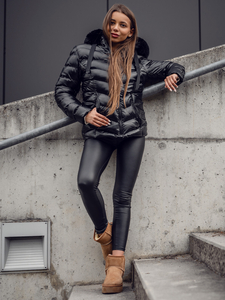 Crna prošivena ženska jakna zimska sa kapuljačom Bolf 5M3138