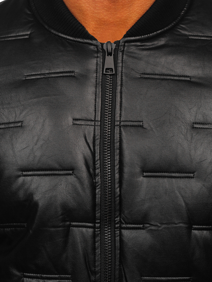 Crna kožna prošivena bomber zimska jakna Bolf 11Z8099