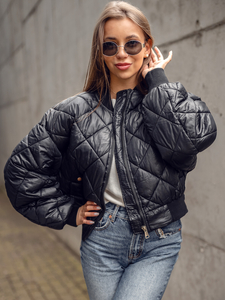 Crna prošivena ženska bomber jakna Bolf J9089