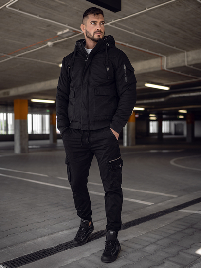 Crna debela muška zimska pamučna jakna Bolf 1890A