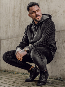 Crna baršunasta muška trenirka s kapuljačom Bolf 3A82-A