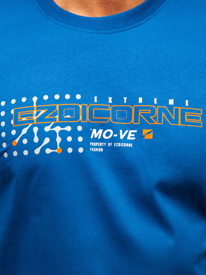 Plavi pamučni muški t-shirt s printom Bolf 14732