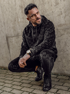 Crna trenirka od velura muška s kapuljačom Bolf 3A81