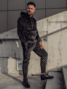 Crna baršunasta muška trenirka s kapuljačom Bolf 3A82-A