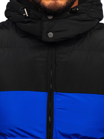 Plavi prošiveni prsluk muški s kapuljačom Bolf 1189