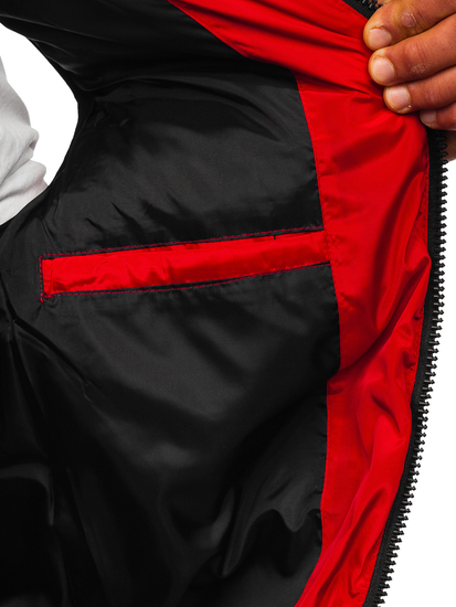 Crveni debeli prošiveni prsluk s kapuljačom Bolf 7126