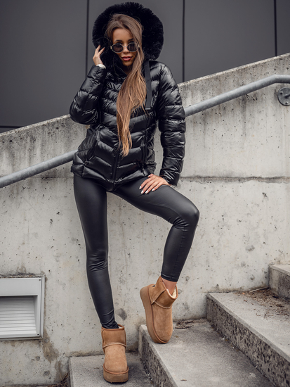 Crna prošivena ženska jakna zimska sa kapuljačom Bolf 5M3138