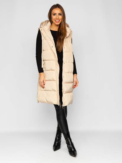 Bež duga prošiveni prsluk ženski oversize Bolf 81276