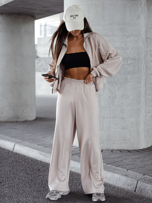 Ženski dvodijelni trenirke komplet na patent bež Bolf 821109