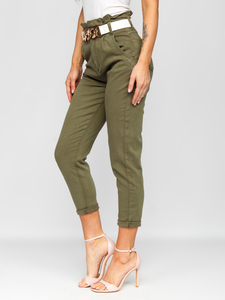 Kaki ženske traper hlače visokog struka s remenom Bolf LA687