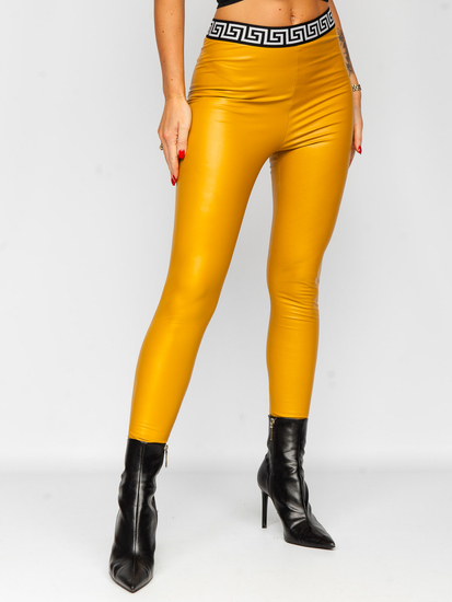 Žute ženske tajice od imitacije kože Bolf MY16572