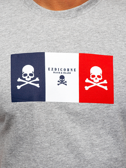 Siva pamučna muška majica s printom Bolf 14784