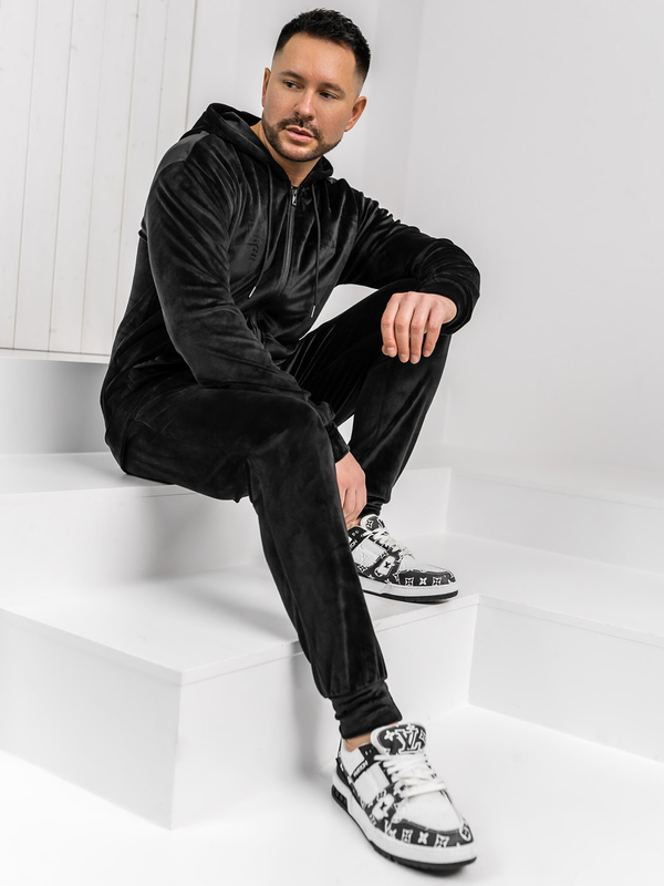 Muška sportska odjeća od velura s kapuljačom Crna Bolf 8C1538