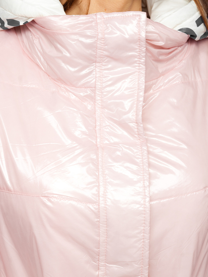 Ružičasta prošivena jakna ženska zimska s kapuljačom Bolf B9570