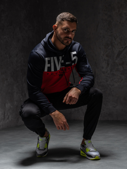 Crvena s printom muška dukserica s kapuljačom Bolf HY972