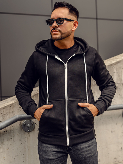 Crna na zip muška dukserica s kapuljačom Bolf HW2787