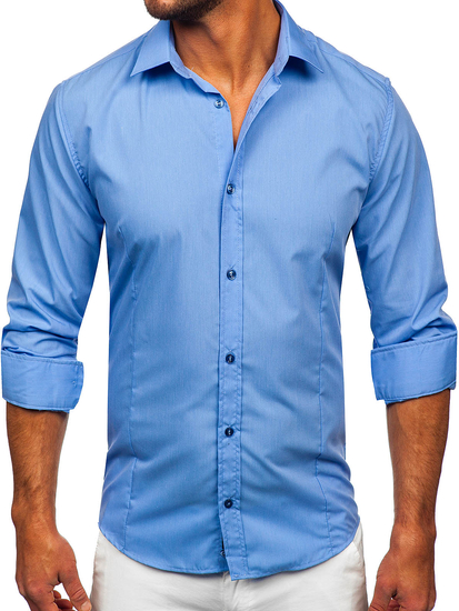 Plava elegantna muška košulja s dugim rukavima Bolf 1703