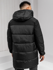 Muška dugačka prošivena zimska jakna s kapuljačom Crna Bolf 31M5016A1