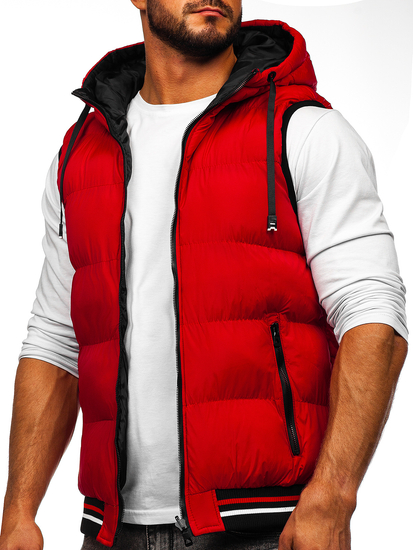 Crveno-crni debeli dvostrani prošiveni prsluk s kapuljačom Bolf 7127