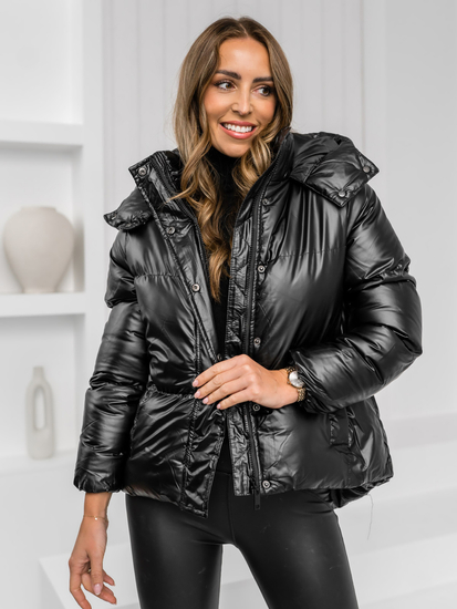 Crna prošivena ženska zimska jakna s kapuljačom Bolf 5M3185