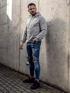 Siva muška majica s kapuljačom s klokan džepom Bolf 2009A