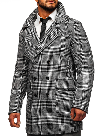 Sivi izoliran muški zimski kaput s kariranim uzorkom Bolf 1192