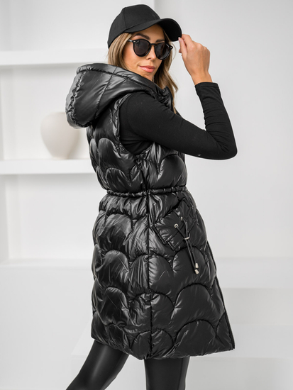 Crni dugi prošiveni ženski prsluk Bolf B8172A