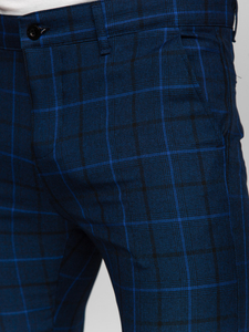 Elegantne muške hlače na kockice Mornarsko plava Bolf 184195