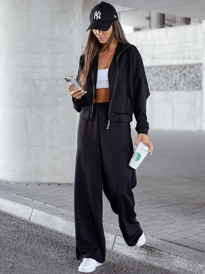 Ženski dvodijelni trenirke komplet na patent crni Bolf 821109