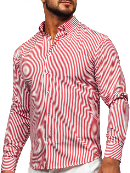 Koraljna prugasta muška košulja dugih rukava Bolf 22731