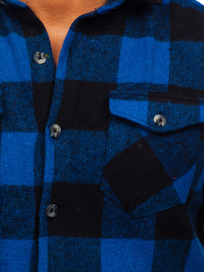 Tamnoplava muška flanelska košulja s dugim rukavima Bolf 20723