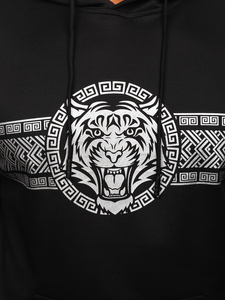 Crna dukserica muška s kapuljačom, klokan džepom s printom Bolf 8B996