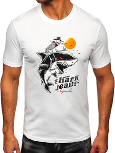 Muška pamučna majica s printom Bijela Bolf MPO3502