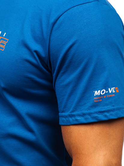 Plavi pamučni muški t-shirt s printom Bolf 14732