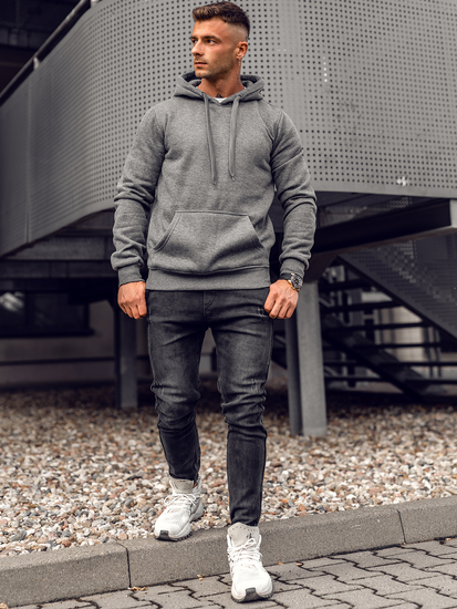 Antracitna muška majica s kapuljačom s klokan džepom Bolf 2009A