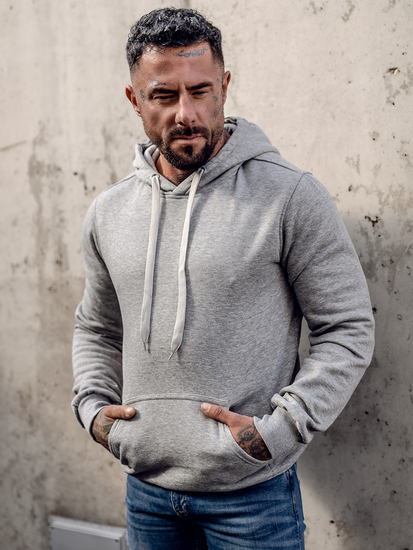 Siva muška majica s kapuljačom s klokan džepom Bolf 2009A