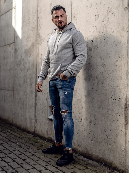 Siva muška majica s kapuljačom s klokan džepom Bolf 2009A