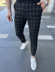 Elegantne muške hlače na kockice Crna Bolf 0040