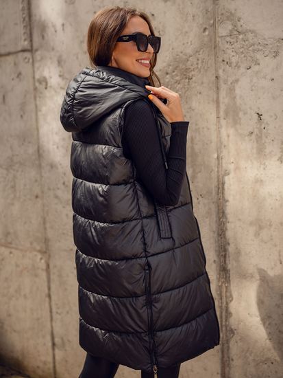 Crni dugi prošiveni ženski prsluk Bolf R8212A