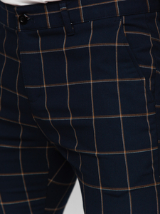 Elegantne muške hlače na kockice Mornarsko plava Bolf 184177