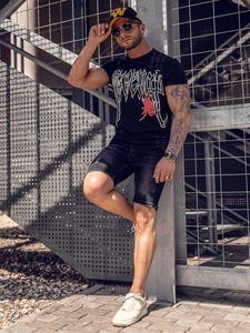 Crna muška majica s printom Bolf MT3026