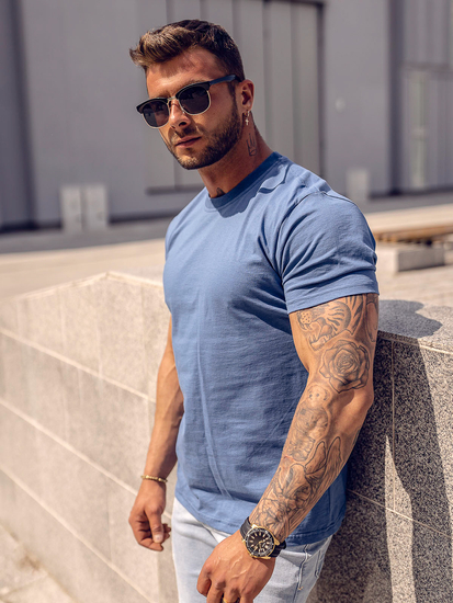 Plava pamučna majica muška bez printa Bolf 192397A