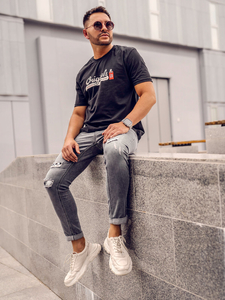 Crni pamučni muški t-shirt s printom Bolf 14780A