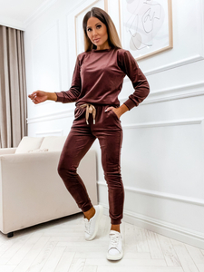 Smeđi dvodijelni ženski komplet trenirke od velura Bolf 8129