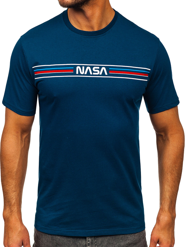 Tamno plava pamučna muška majica sa printom Bolf 5052