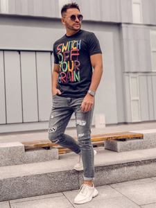 Crna muška majica s printom Bolf 1181A